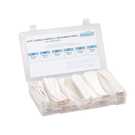 SHRINKFLEX ShrinkFlex® Heat Shrink Tubing Kit - 3:1 Shrink Ratio - 6 Sizes - 6" Lengths - 110 Pcs Total - White HSK3-1-KIT-WH